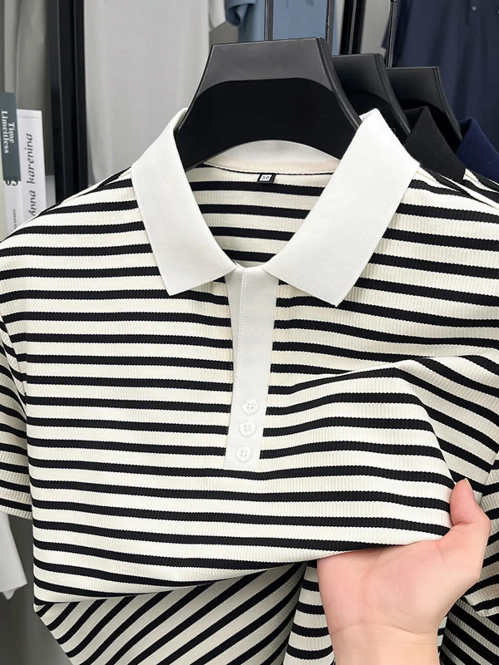 Men's Plus Size Striped Short Sleeve Polo