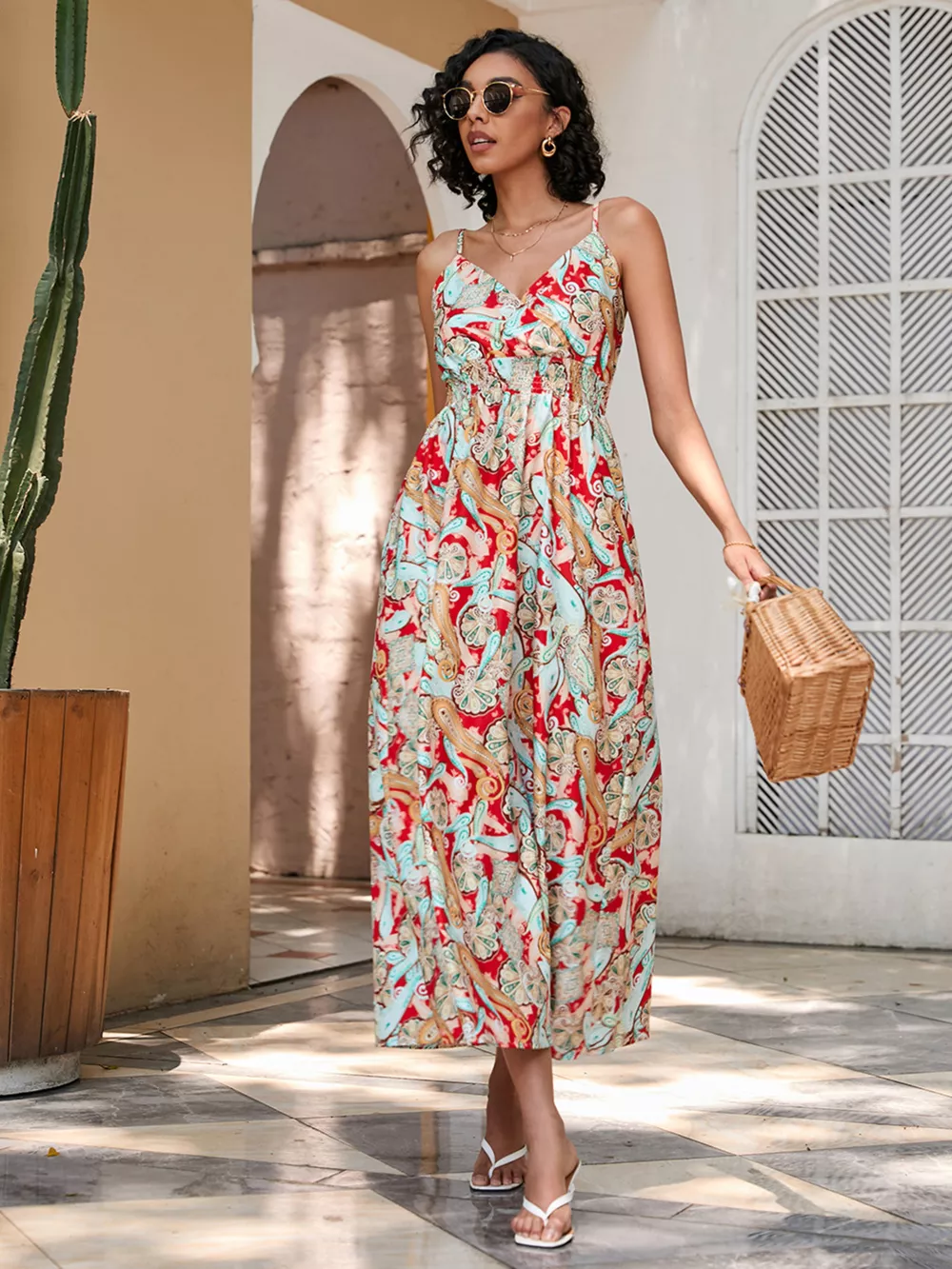 Floral Print Spaghetti Strap Midi Dress, image 3