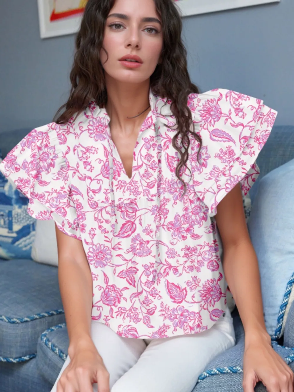 Floral Butterfly Sleeve Blouse