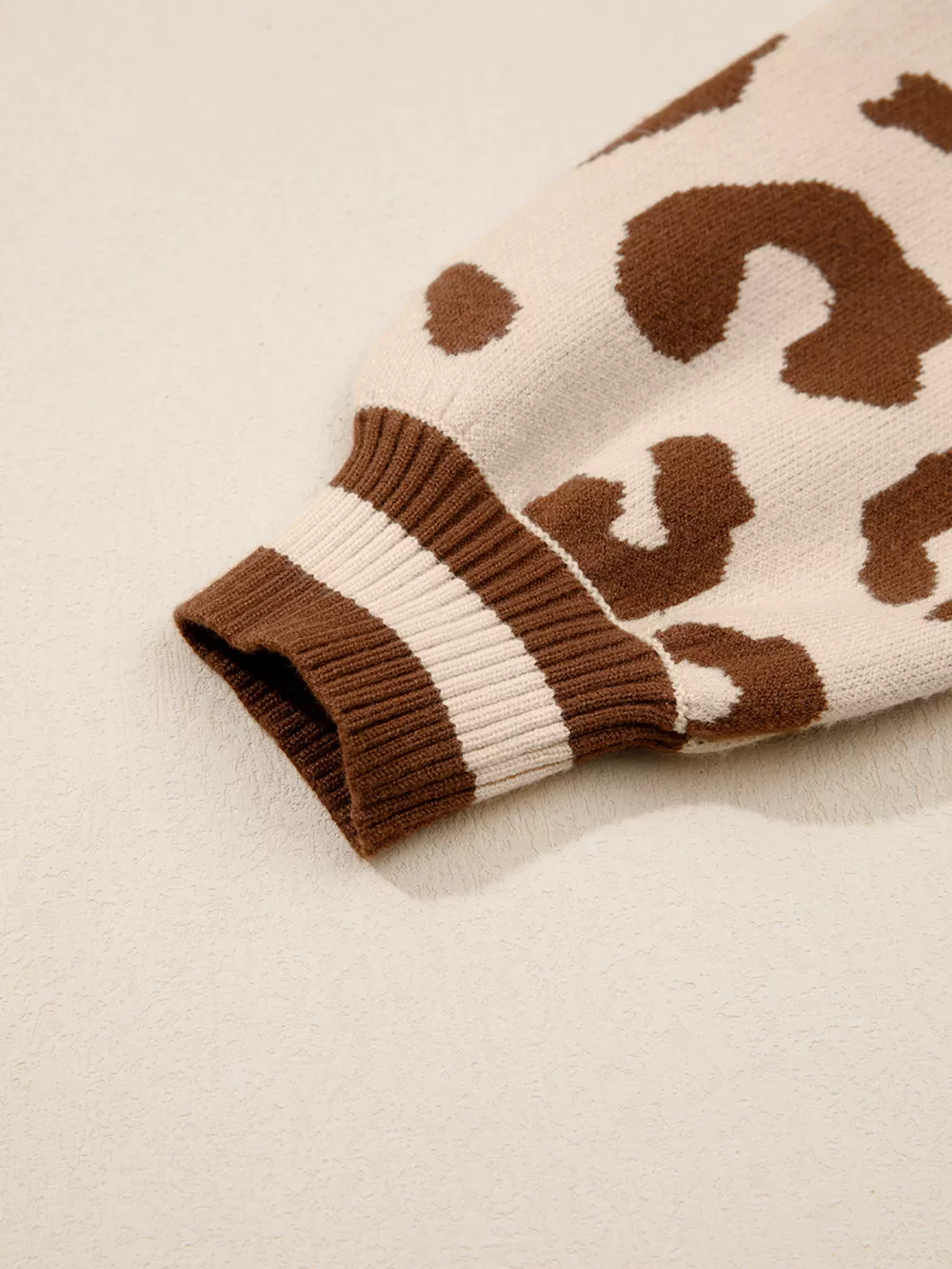 Leopard Knit Notched Casual Sweater, image 7