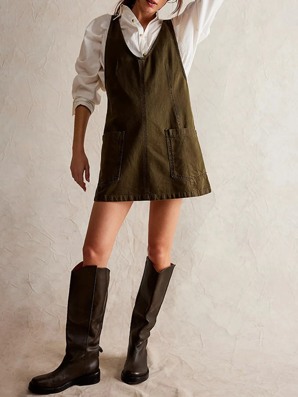 Oversized V-Neck Denim Tank Dress with Front Pockets, image 17