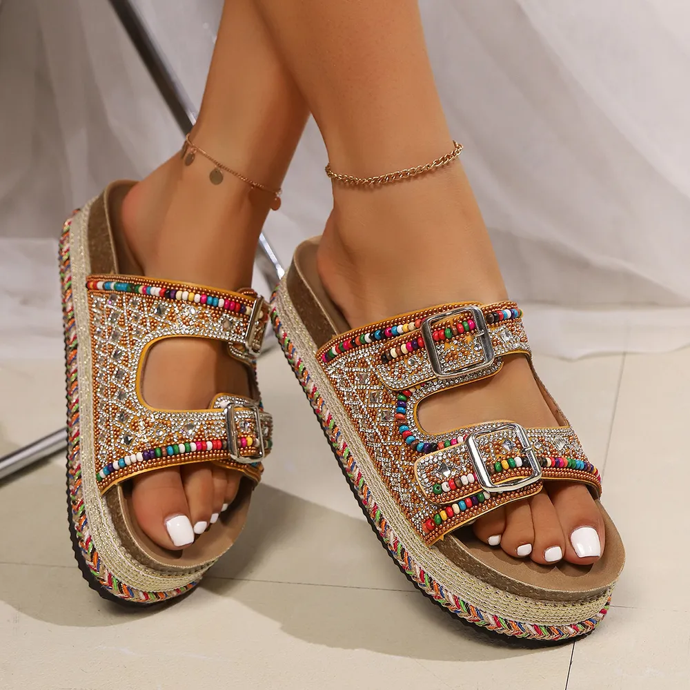 Beaded Buckle Platform Sandals, image 5