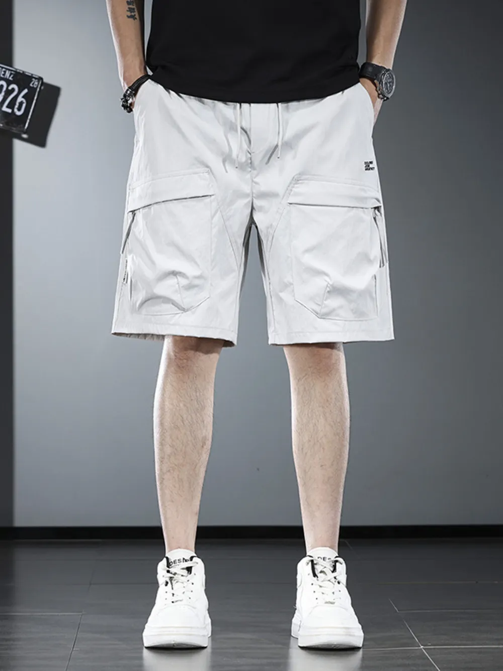 Men's Plus Size Drawstring Cargo Shorts, image 3