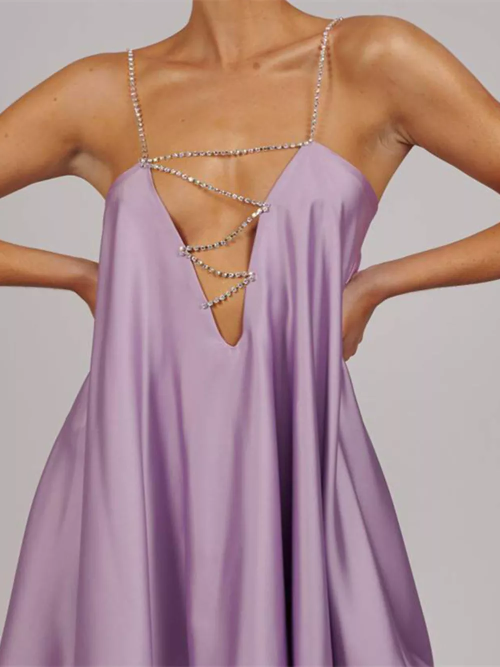 Rhinestone Embellished Plunge Mini Dress, image 8