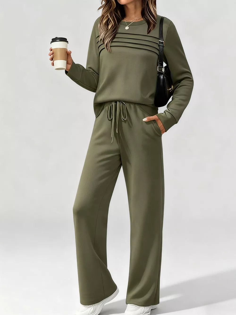 Full Size Casual Long Sleeve Top and Pants Set Plus Size, image 26