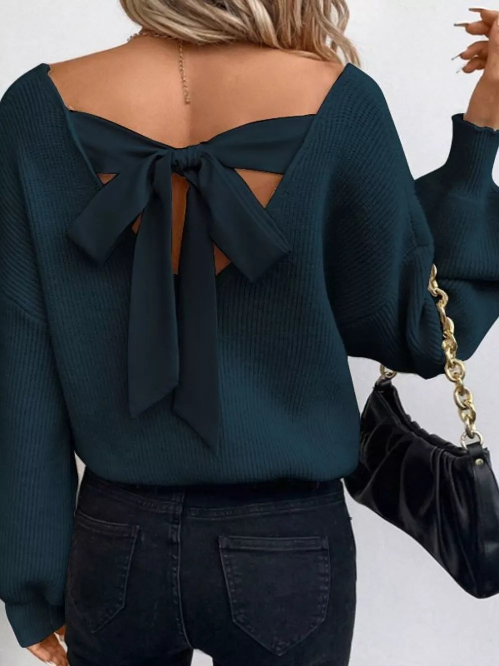 Back Bow V-Neck Sweater, image 13