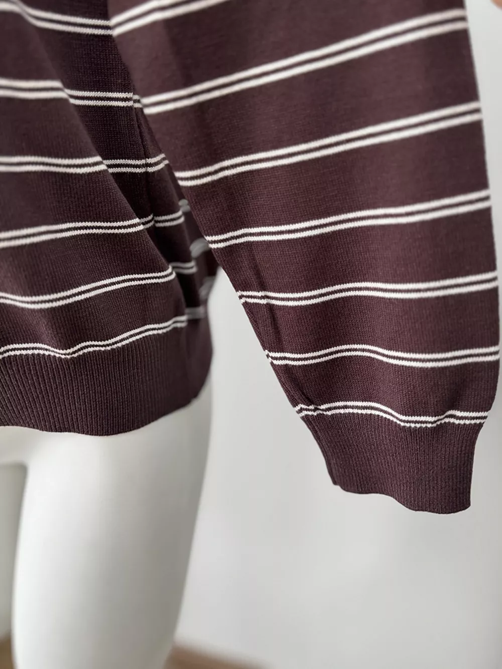 Classic Striped Crewneck Knit Top with Layered Sweater Detail, image 29