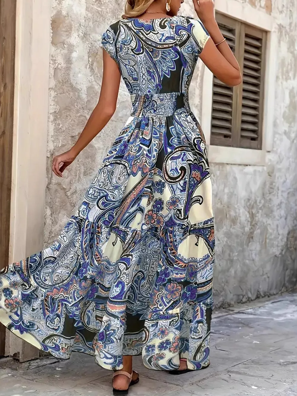 Plus Size Floral V-Neck Cap Sleeve Maxi Dress, image 3