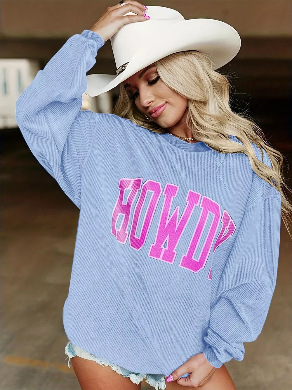 Full Size Howdy Round Neck Oversized Sweatshirt Plus Size, image 7