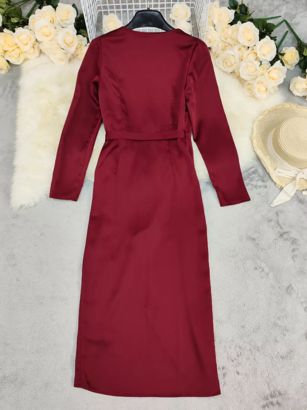 Surplice Satin Long Sleeve Dress, image 9