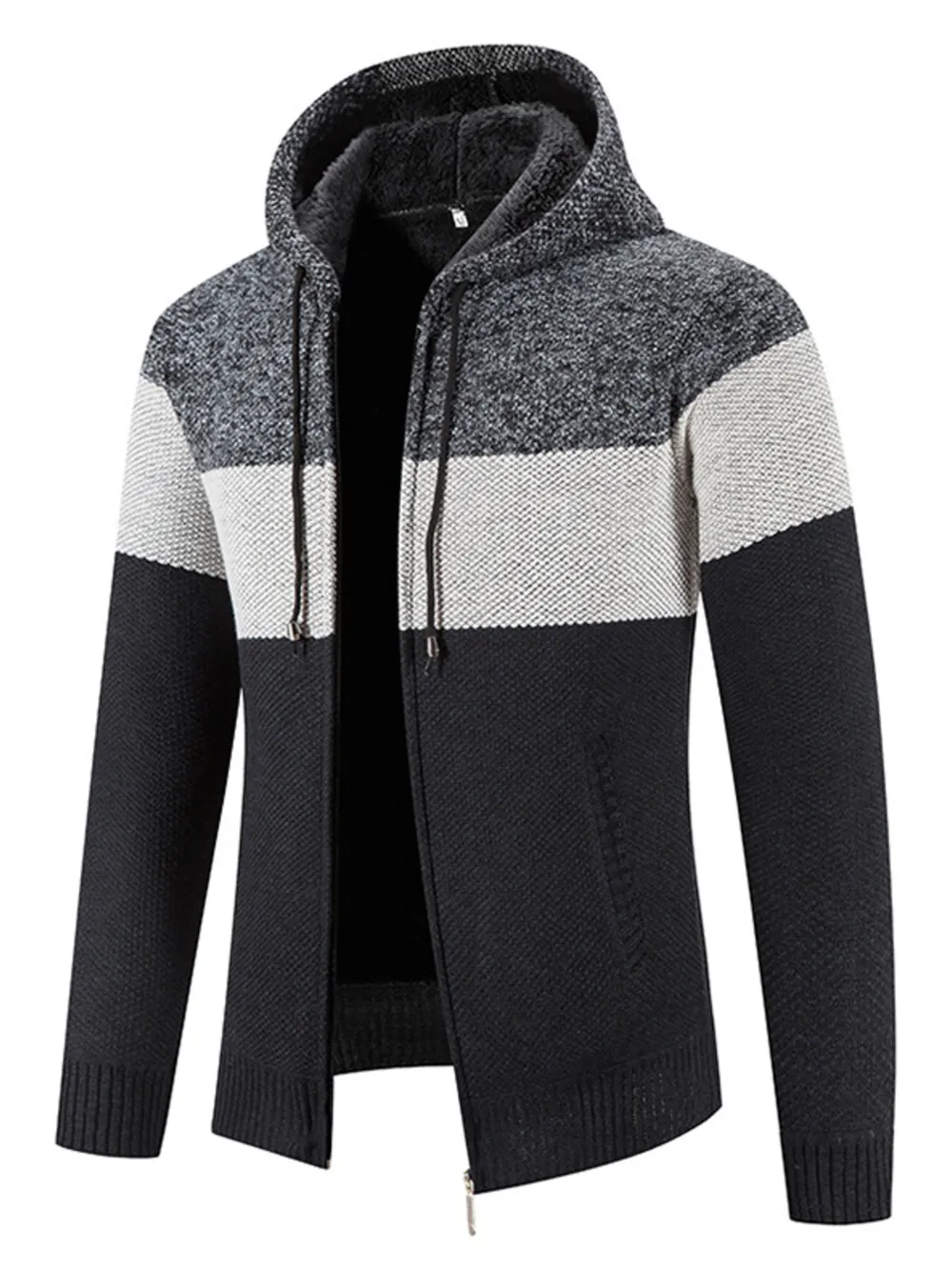 Men's Plus Size Drawstring Color Block Zip Up Cardigan, image 5