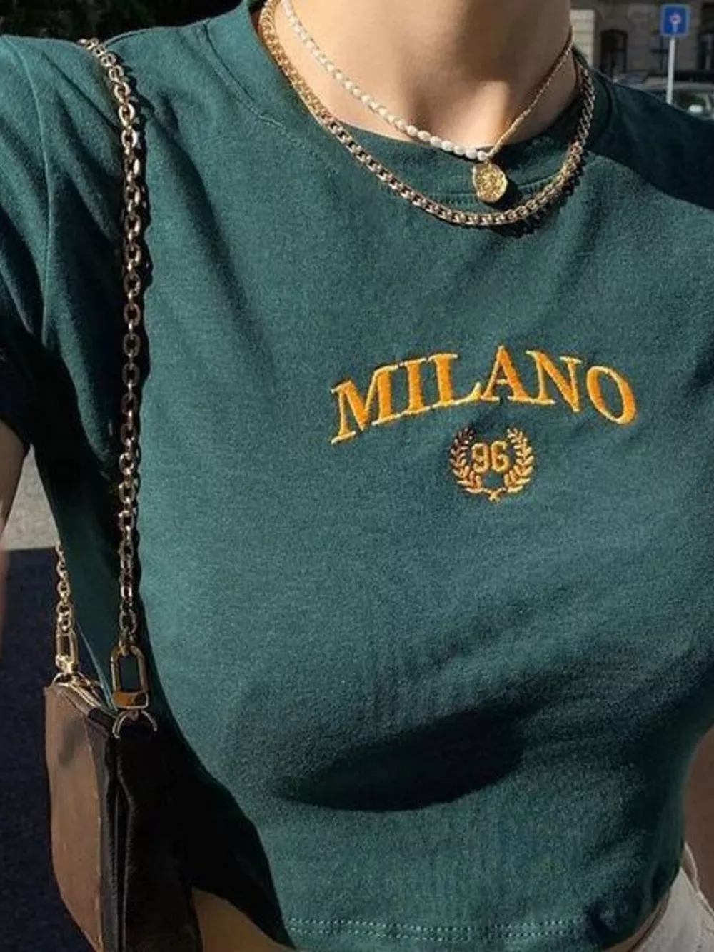 Letter Embroidered Cropped T-Shirt, image 3