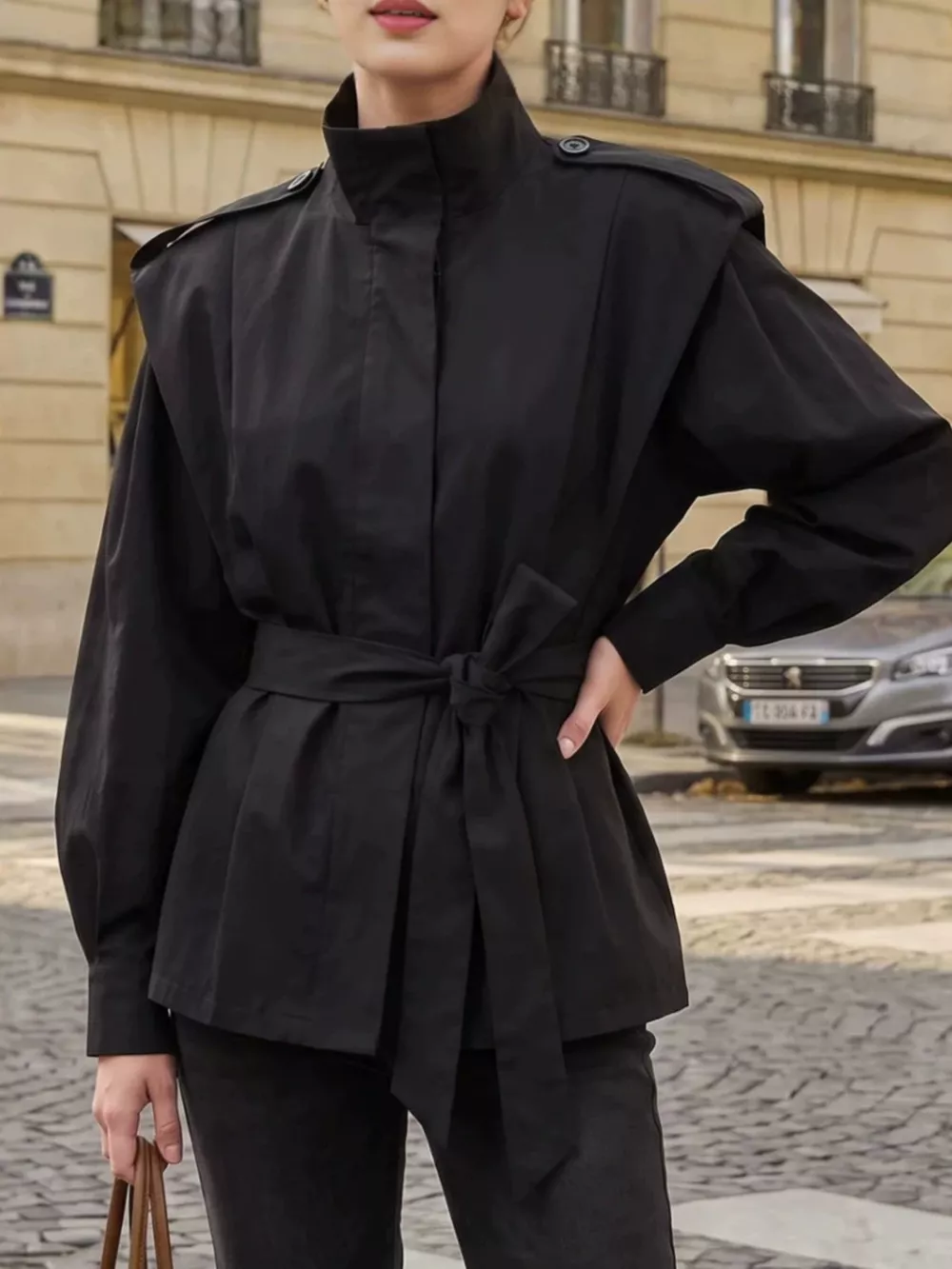 Stand-Collar Belted Outerwear, image 2
