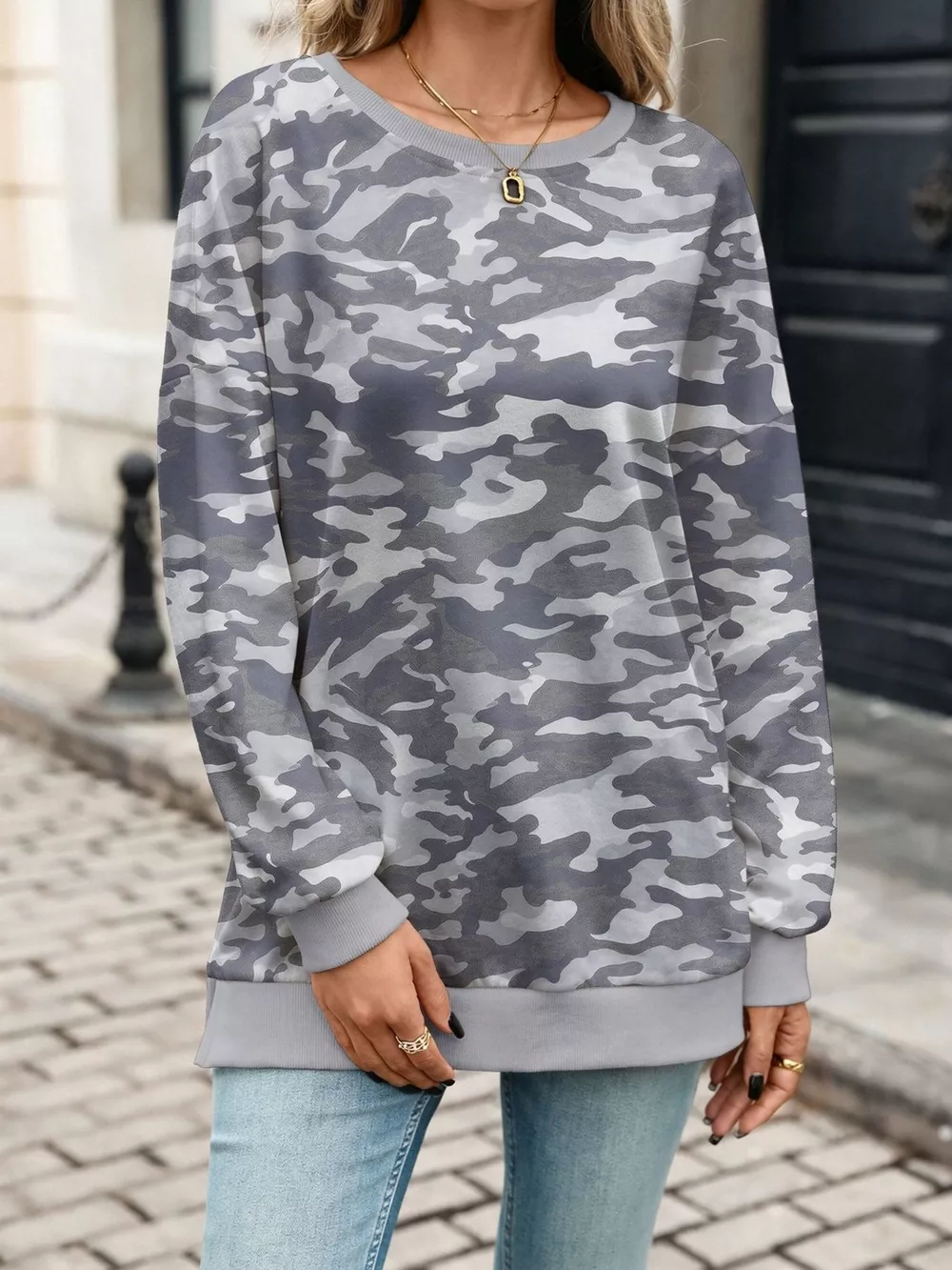 Camouflage Print Crewneck Sweatshirt, image 5