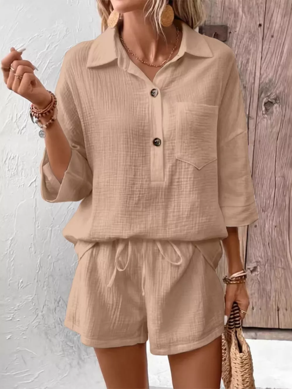 Button Detail Top and Shorts Set, image 7