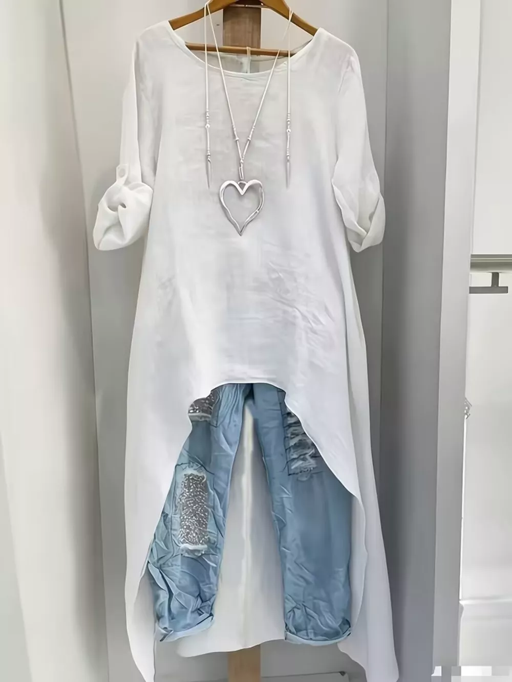 High-Low Hem Roll-Up Sleeves Blouse, image 6