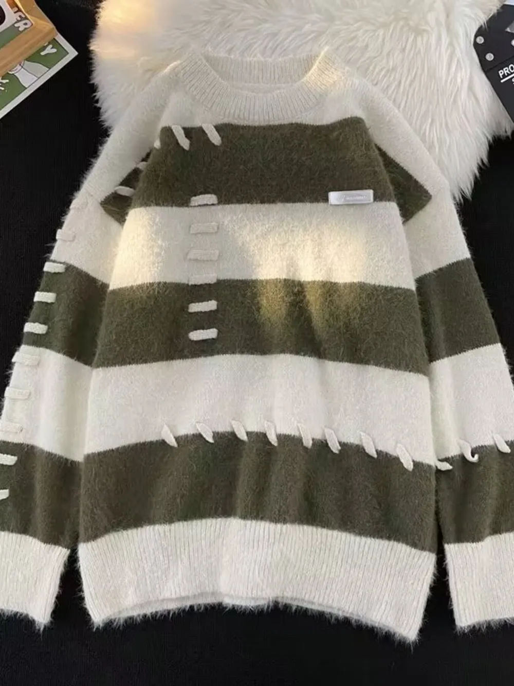 Men's Striped Knit Round Neck Pullover, image 4