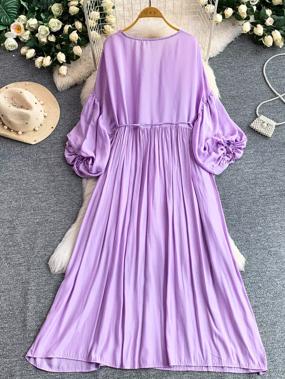 Balloon Sleeve Tie-Waist Dress, image 7