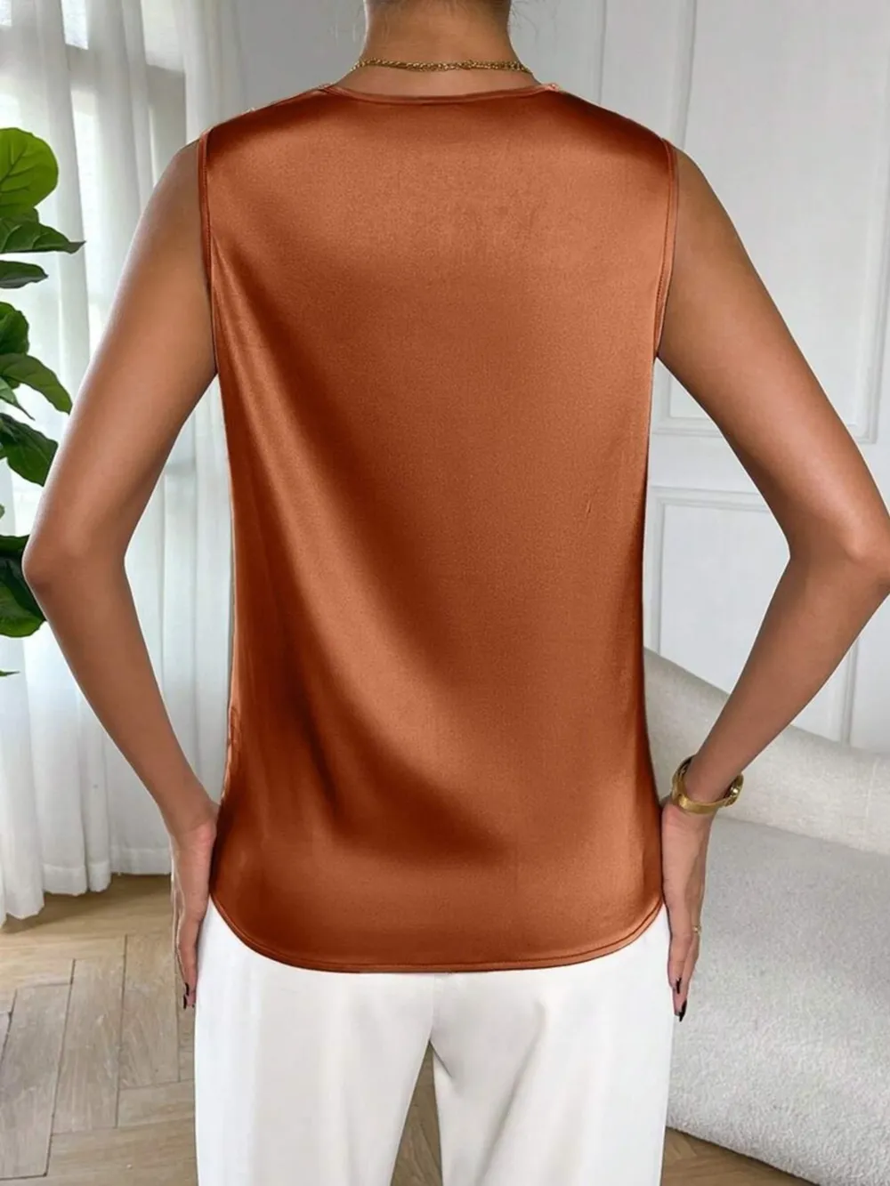 Satin Cowl Neck Sleeveless Blouse, image 14