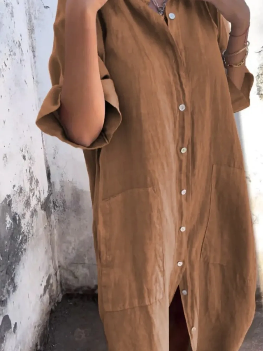 Full Size Casual Linen Button-Down Shirt Dress Plus Size, image 24