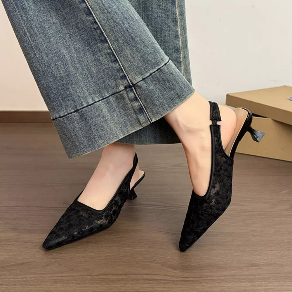 Lace Pointed-Toe Slingback Pumps, image 5