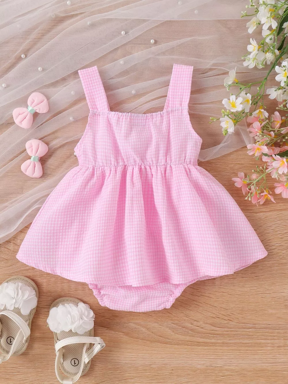 Children's Bow-Knot Gingham One-Piece Dress, image 4