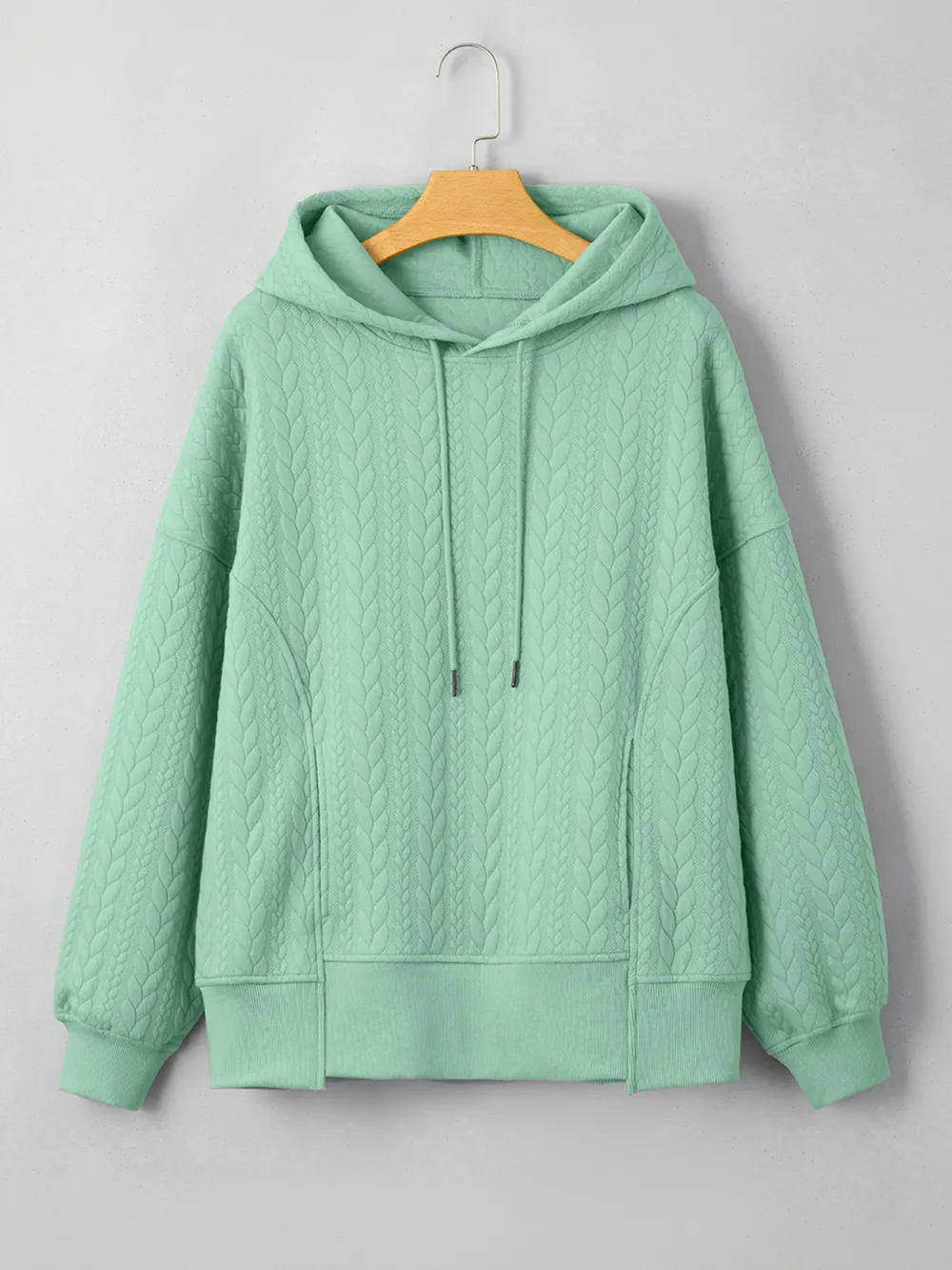 Drawstring Textured Baggy Solid Hoodie, image 17