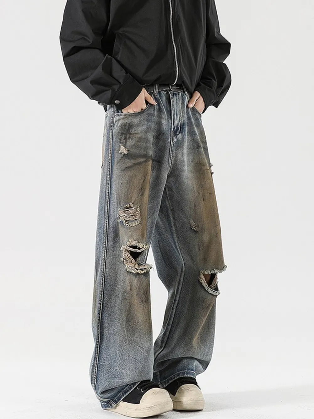 Men's Full Size Distressed Wide Leg Jeans Plus Size, image 2