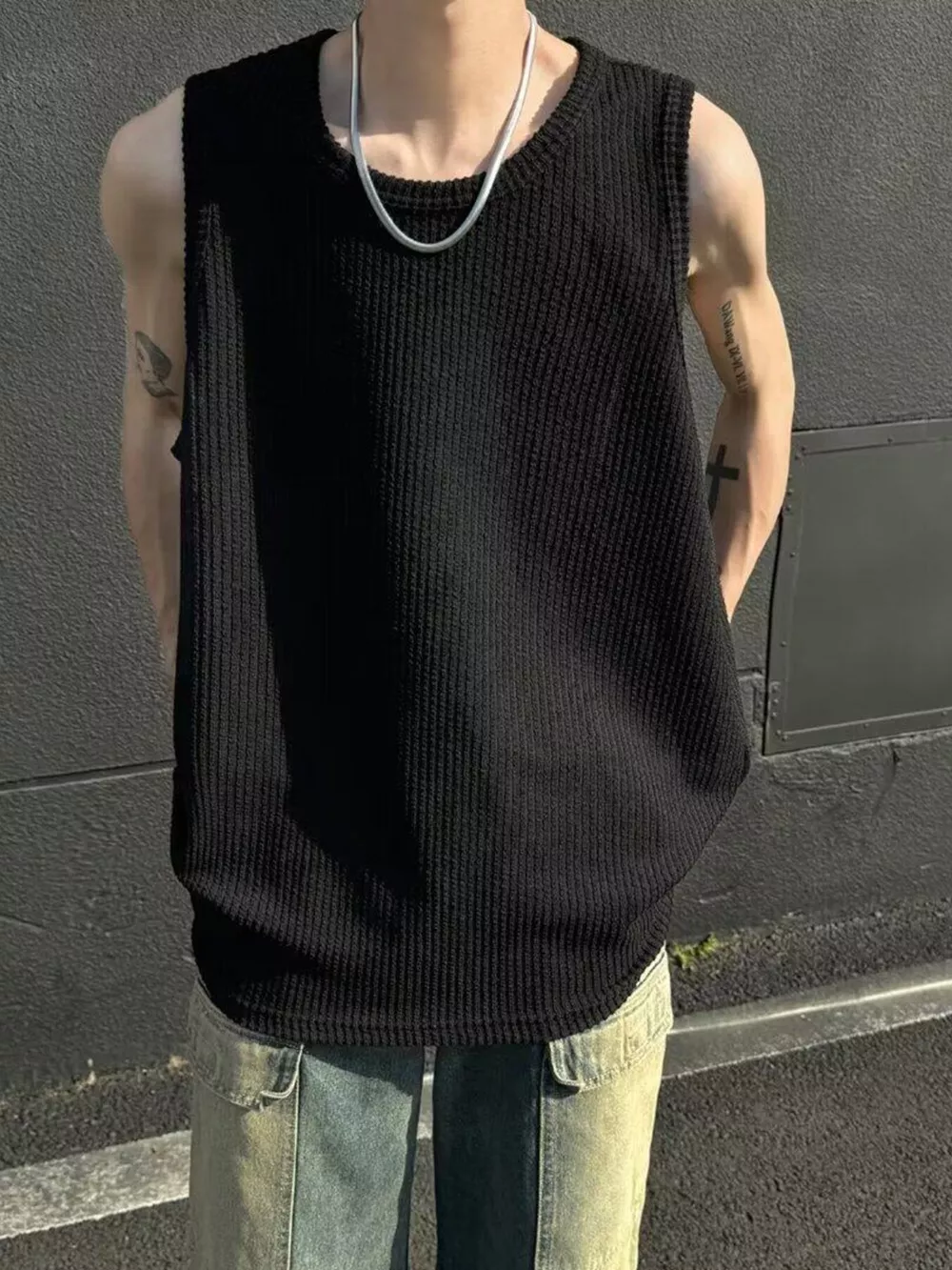 Men's Plus Size Textured Knit Sleeveless Tank Top