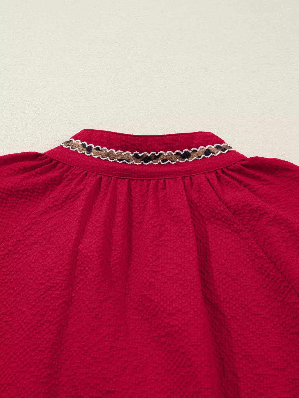 Leopard Notched Long Sleeve Blouse, image 9