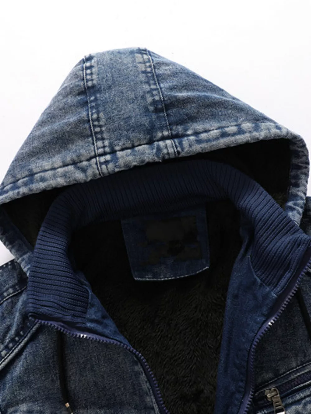 Men's Plus Size Zip Up Hooded Denim Jacket, image 4