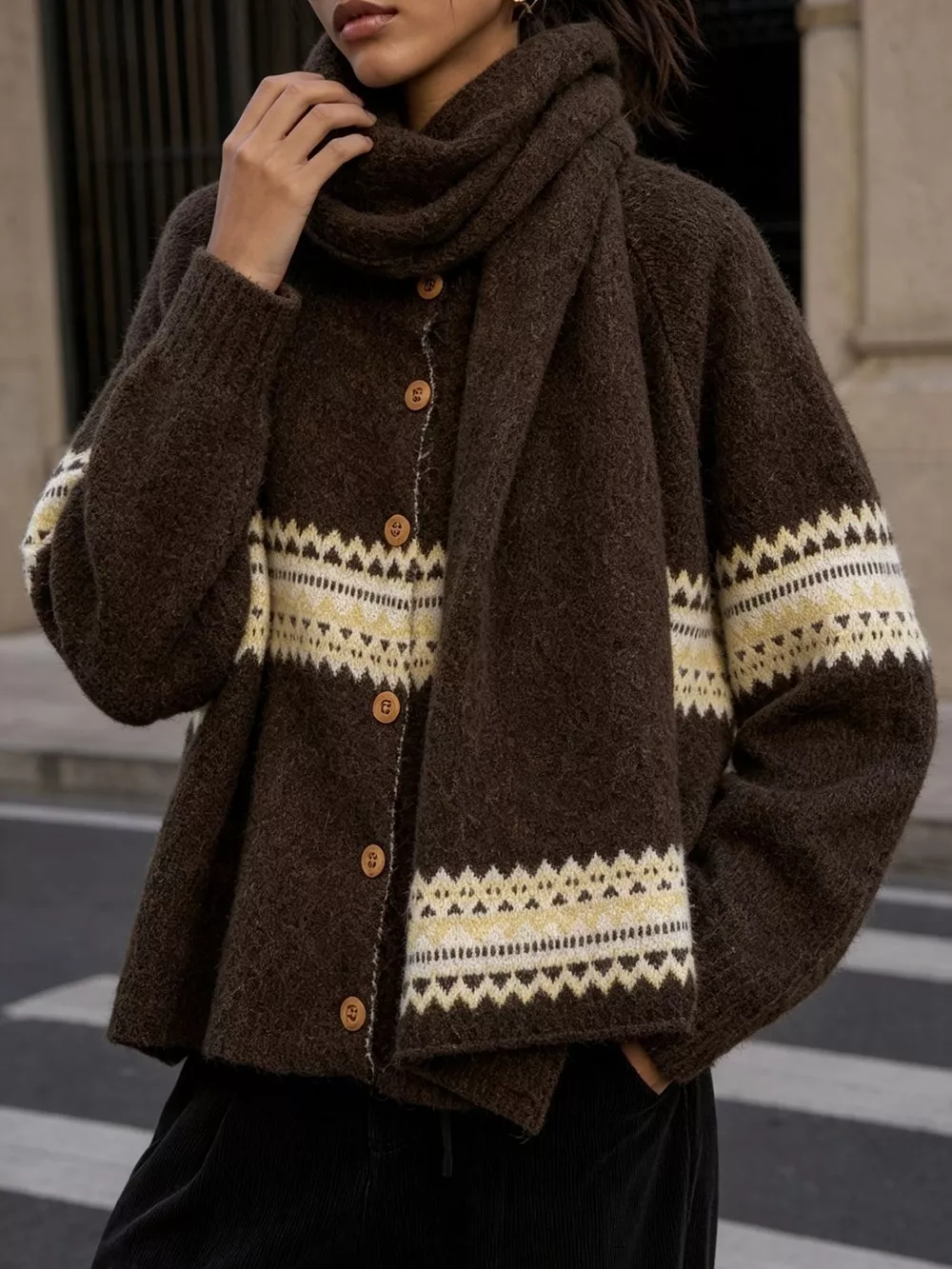 Geometric Button Down Knit Cardigan, image 10