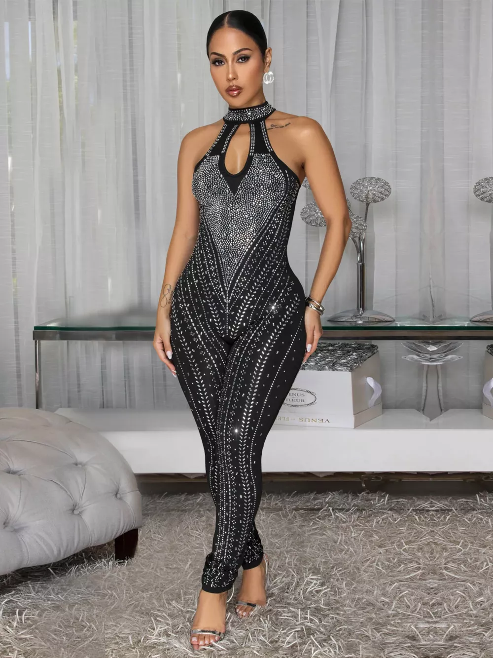 Sparkling Rhinestone Cutout Jumpsuit, image 3