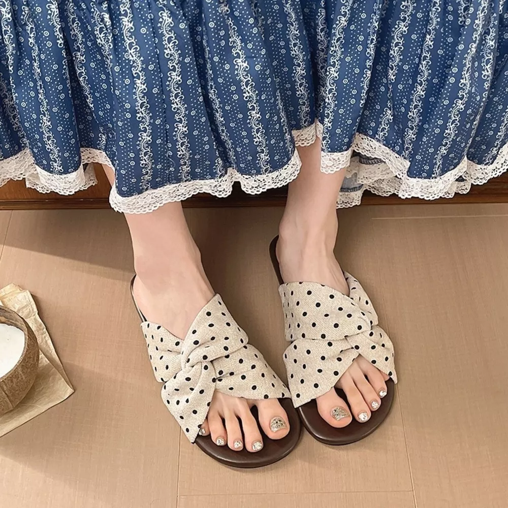 Bow-Knot Polka Dot Flat Sandals, image 4