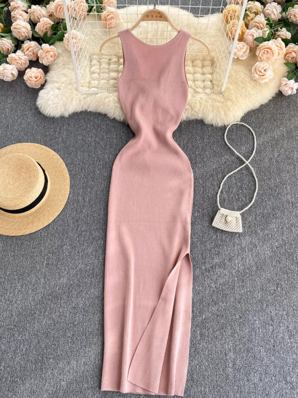 Knot Back Sleeveless Knit Bodycon Midi Dres, image 31