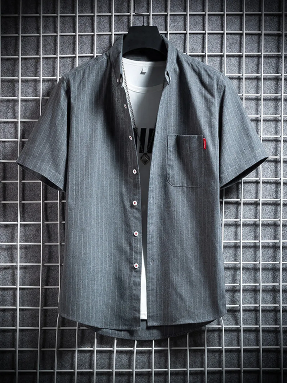Men's Plus Size Casual Striped Short Sleeve Shirt, image 4
