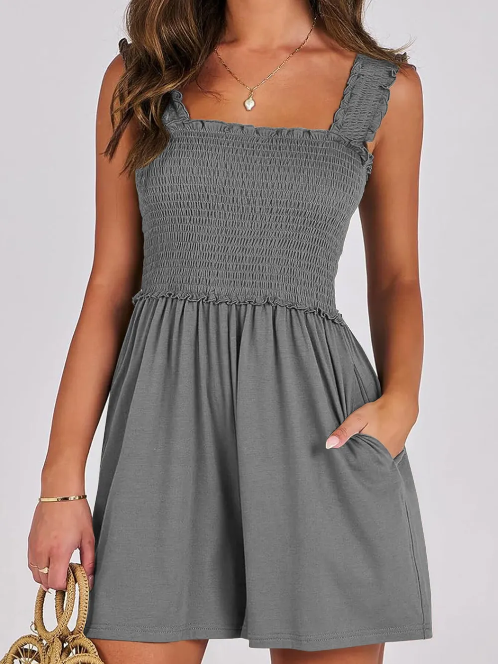 Smocked Square Neck Summer Romper, image 17