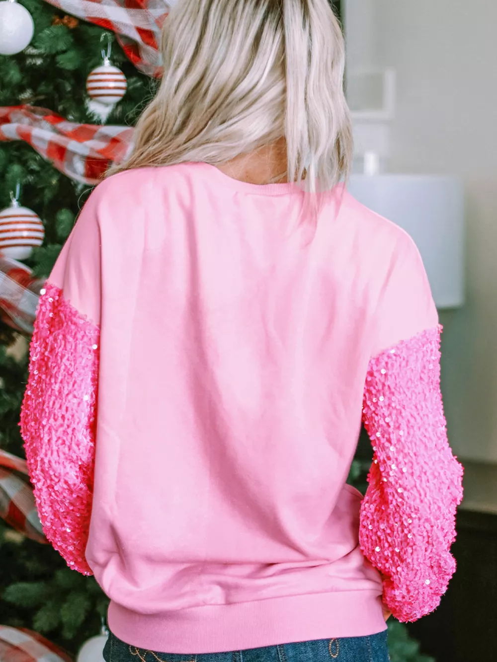 Holly Jolly Sequin Letter Drop Shoulder Long Sleeve Top, image 4