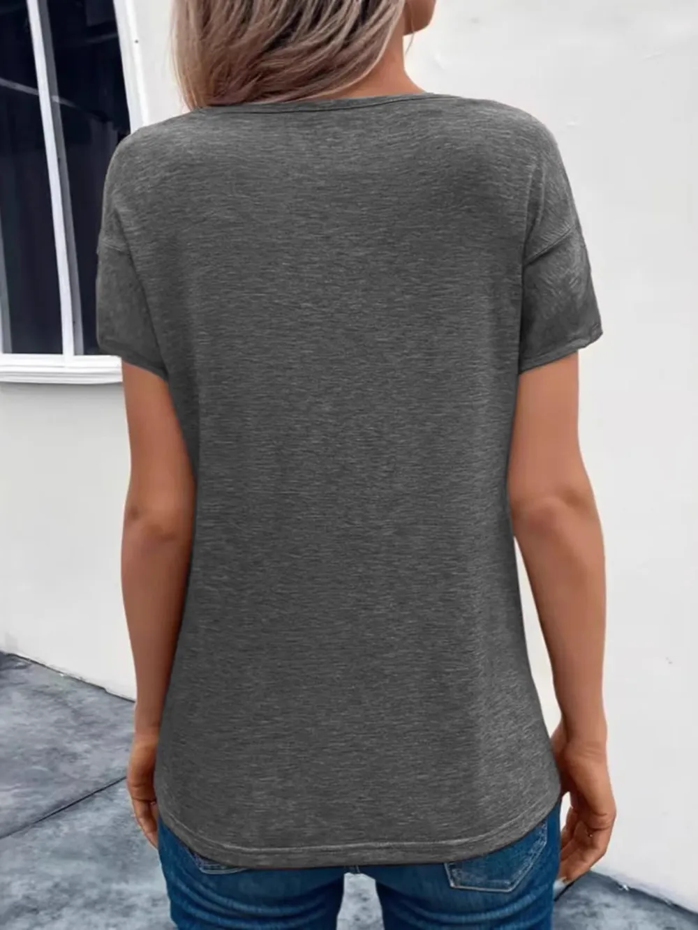 Short Sleeve V-Neck Ruched T-Shirt, image 7