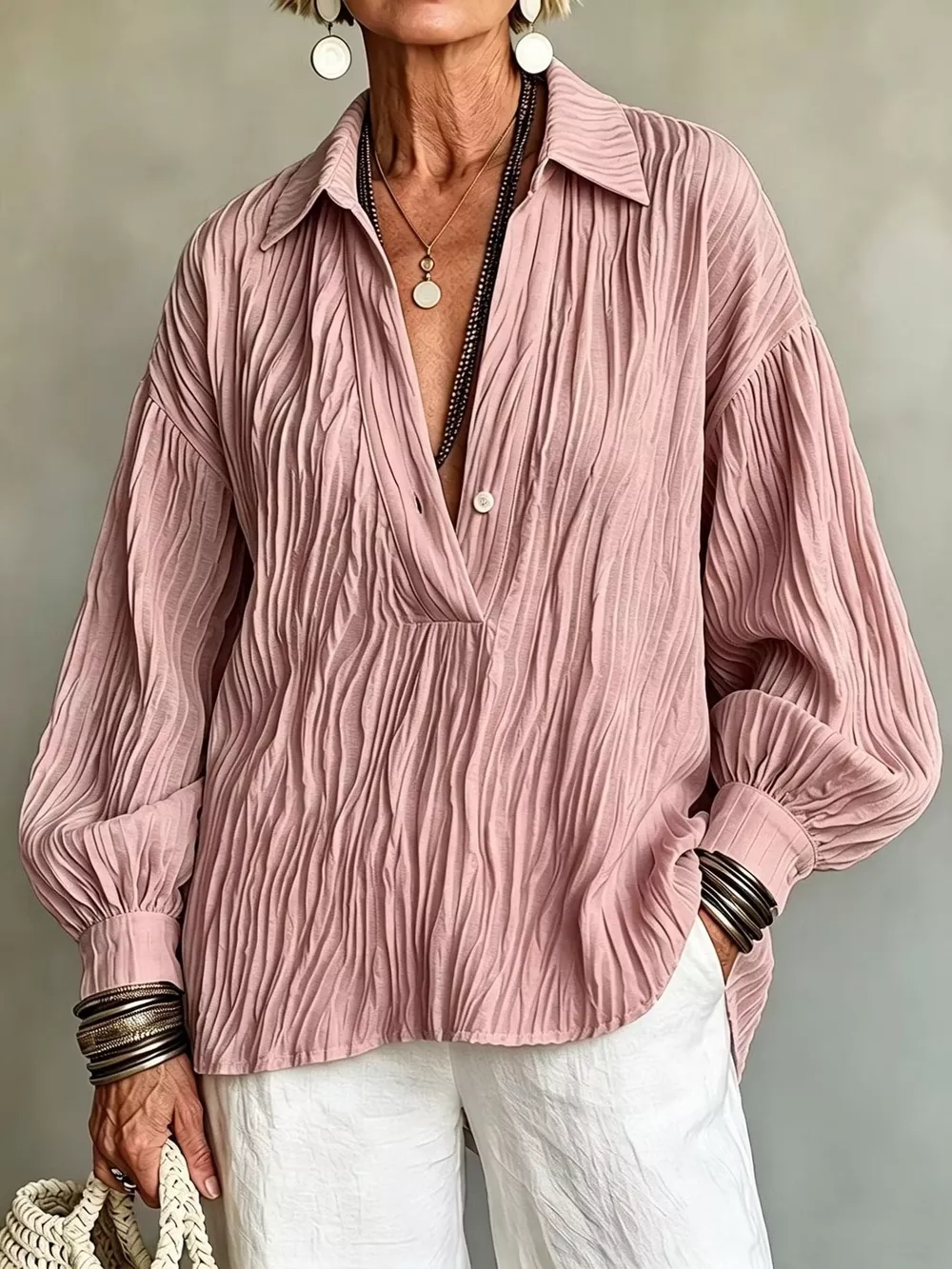 Full Size Texture Long Sleeve Blouse Plus Size, image 10