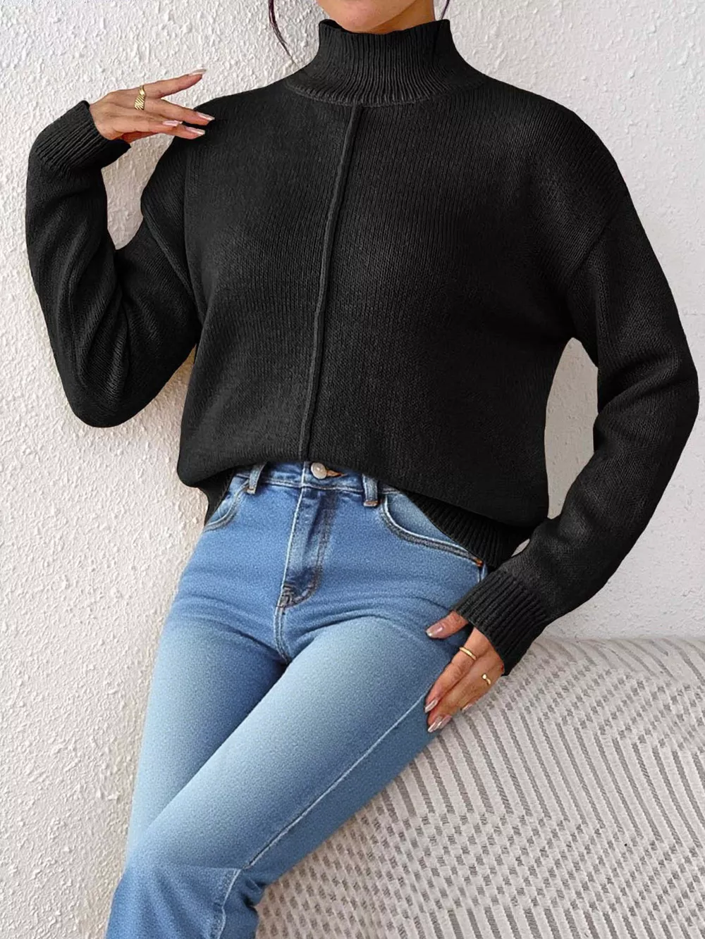 Center Seam Detail Turtleneck Sweater, image 14