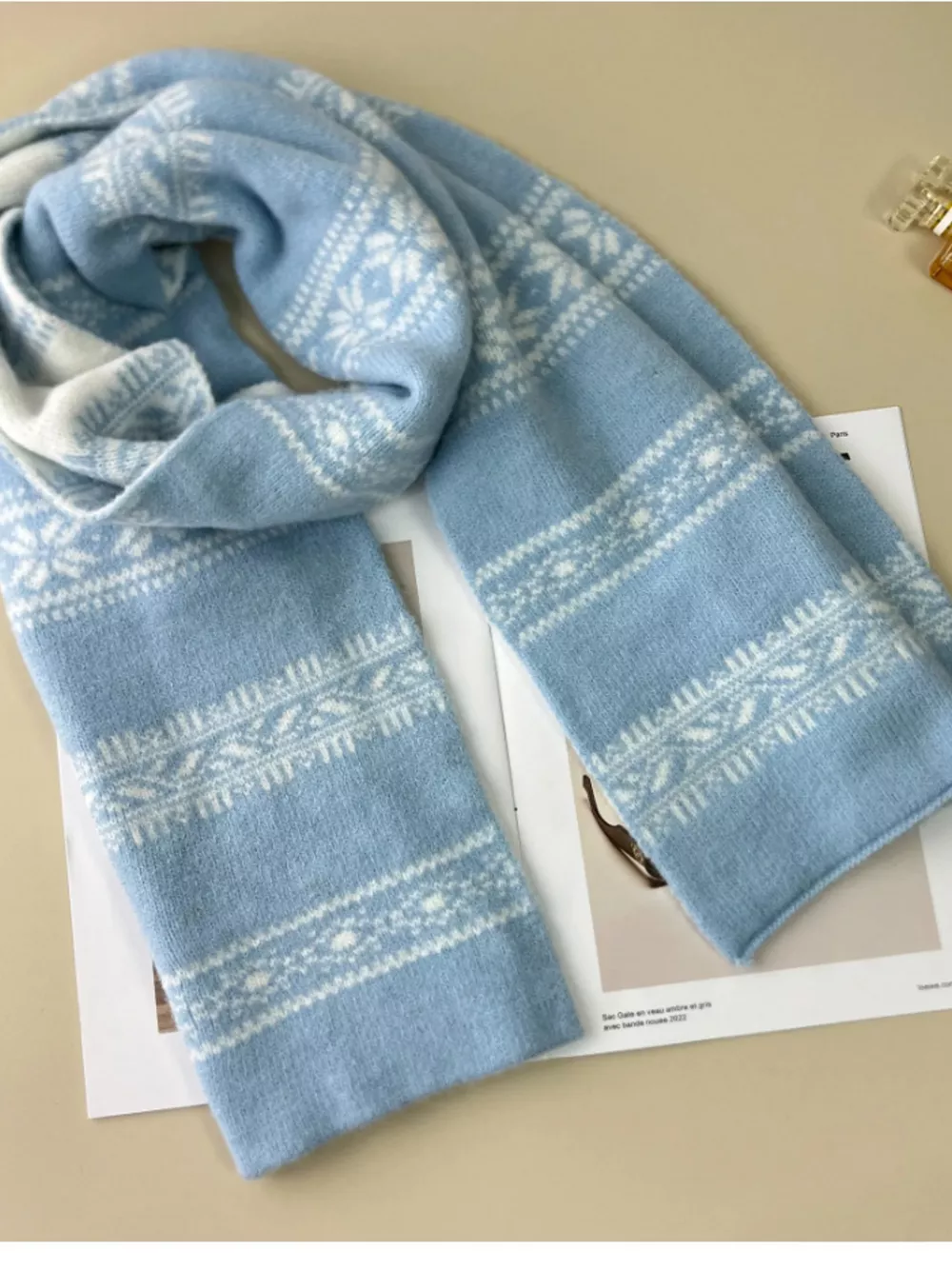 Winter Snowflake Pattern Knitted Scarf, image 5