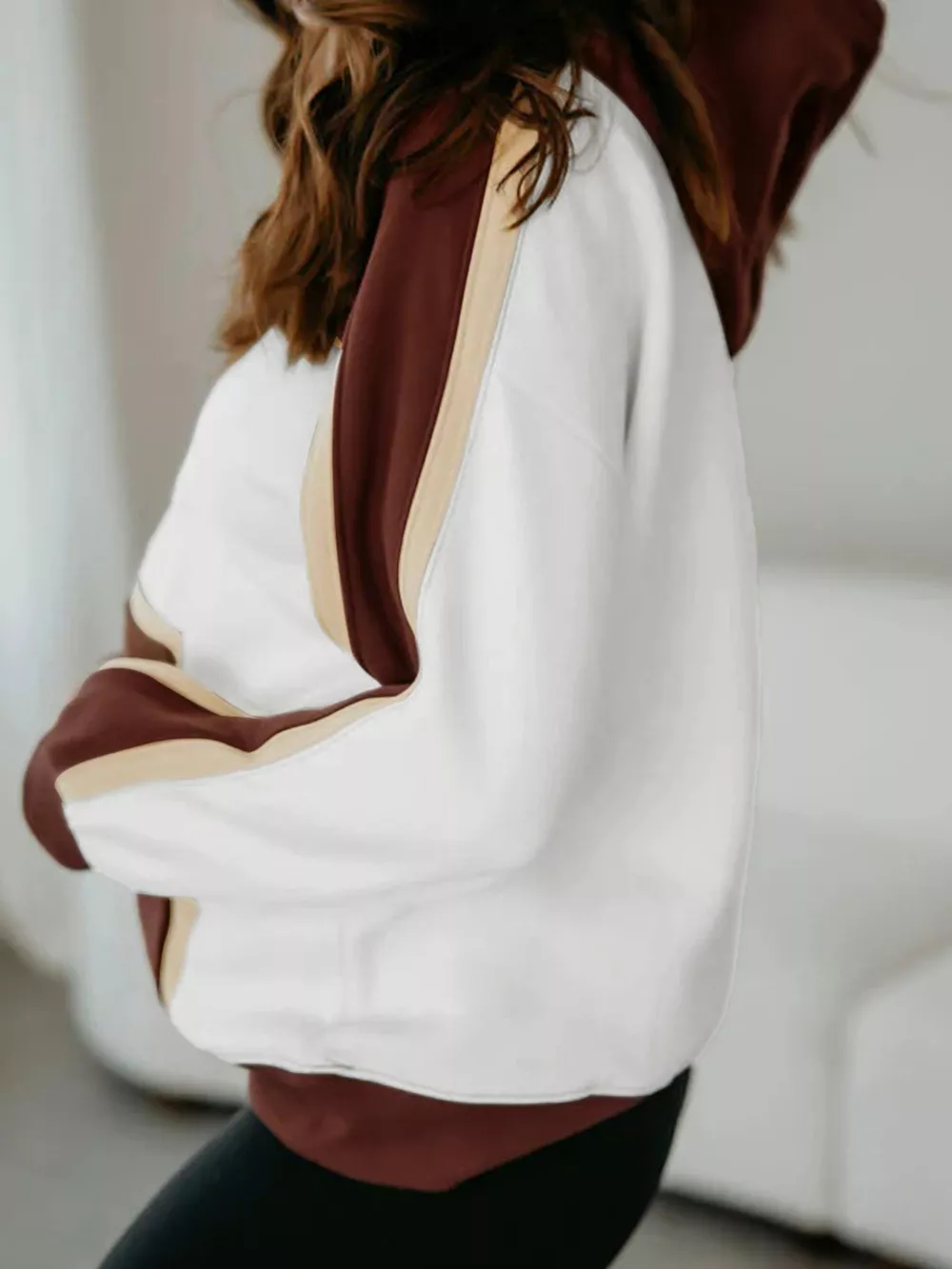 Color Block Patchwork Hooded Sweatshirt, image 4