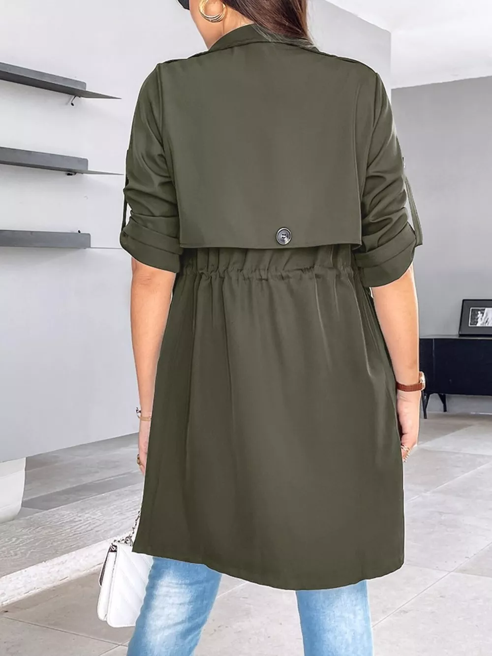 Drape Collar Lightweight Trench Coat, image 16