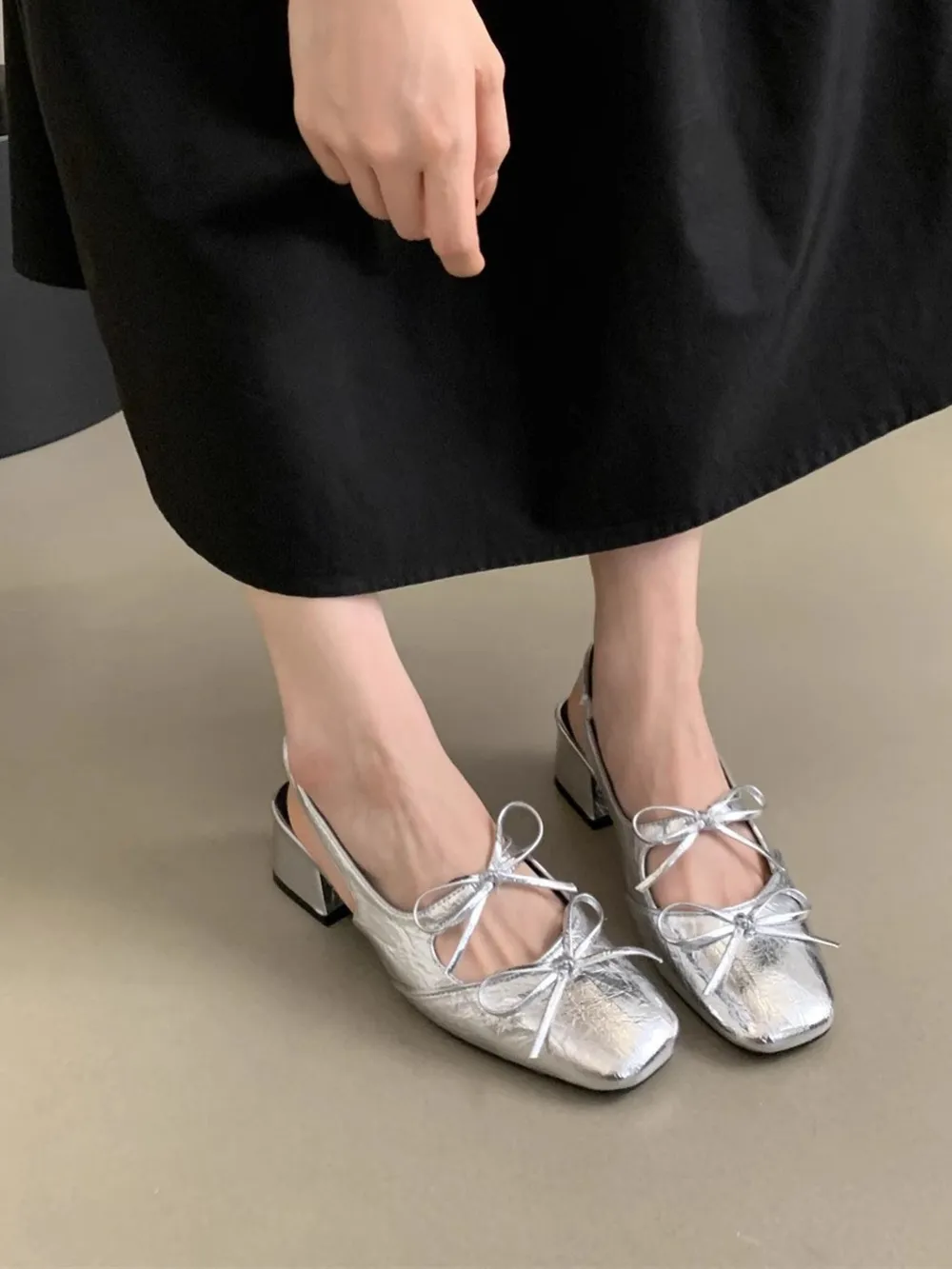 Square Toe Bow-Tie Slingback Ballet Shoes, image 4