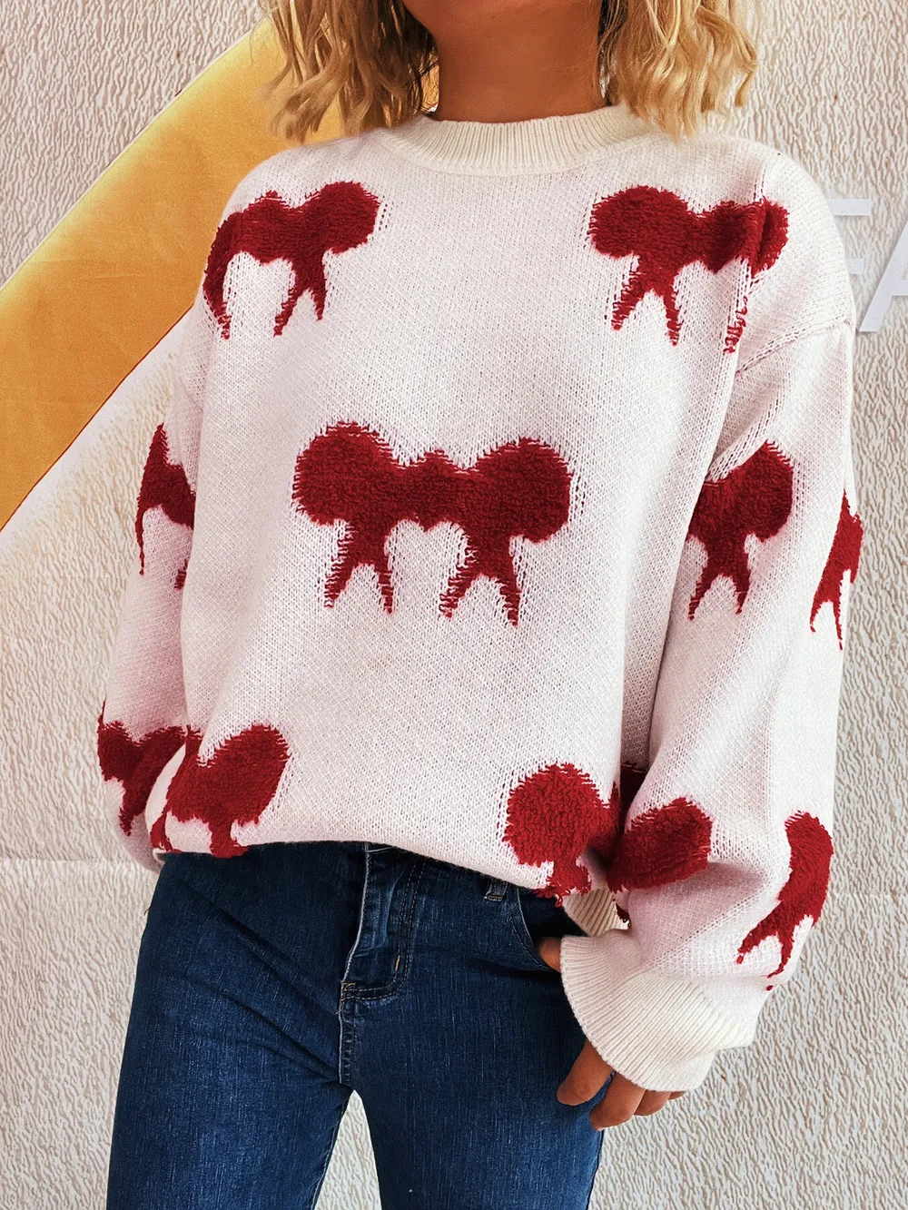 Bow Pattern Round Neck Sweater, image 22