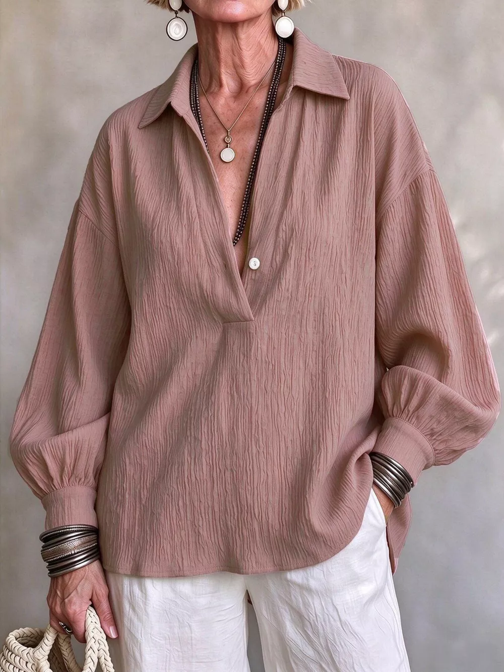 Full Size Textured Lantern Sleeves Blouse Plus Size, image 12