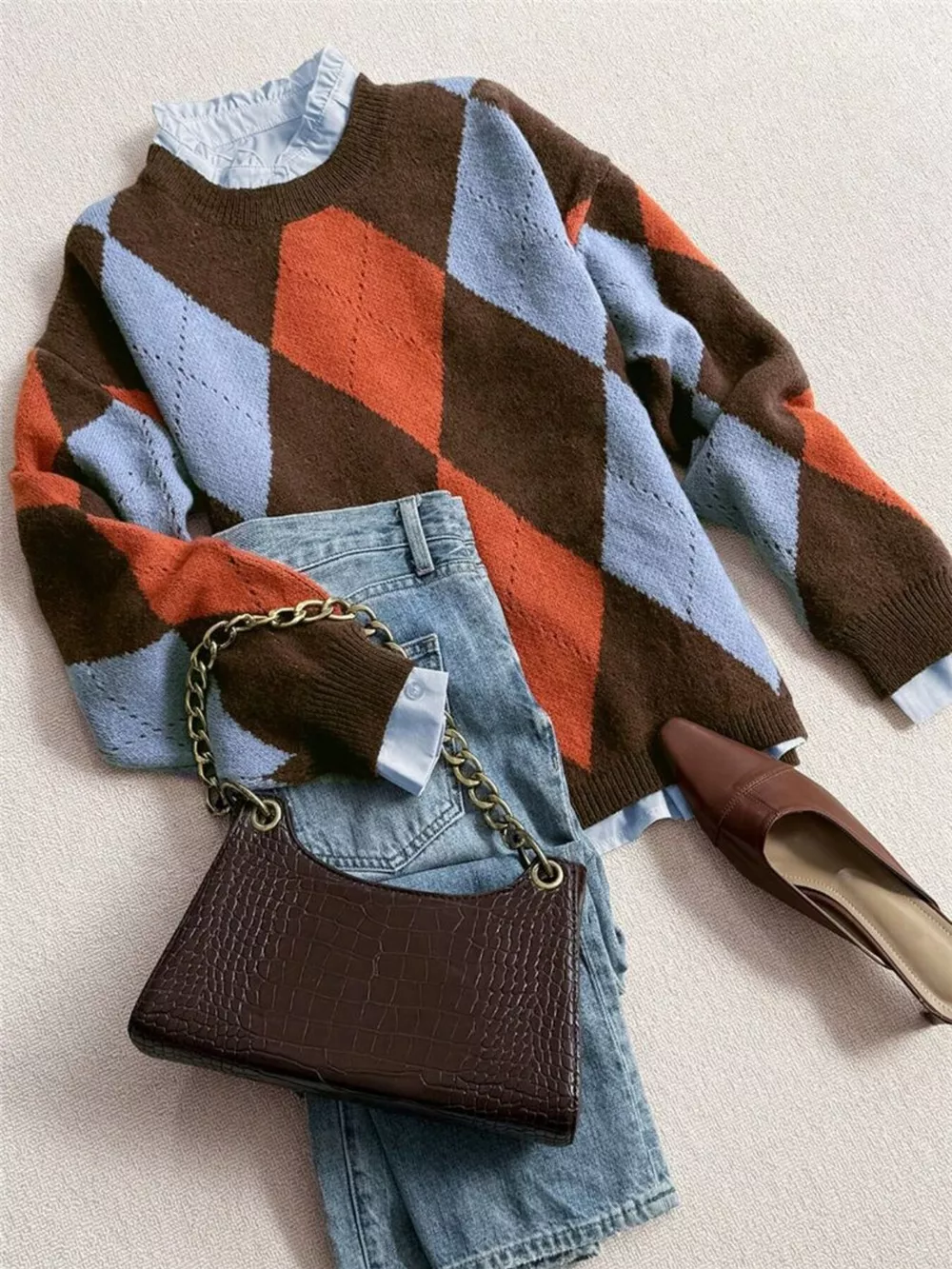 Vintage Argyle Round Neck Sweater, image 3