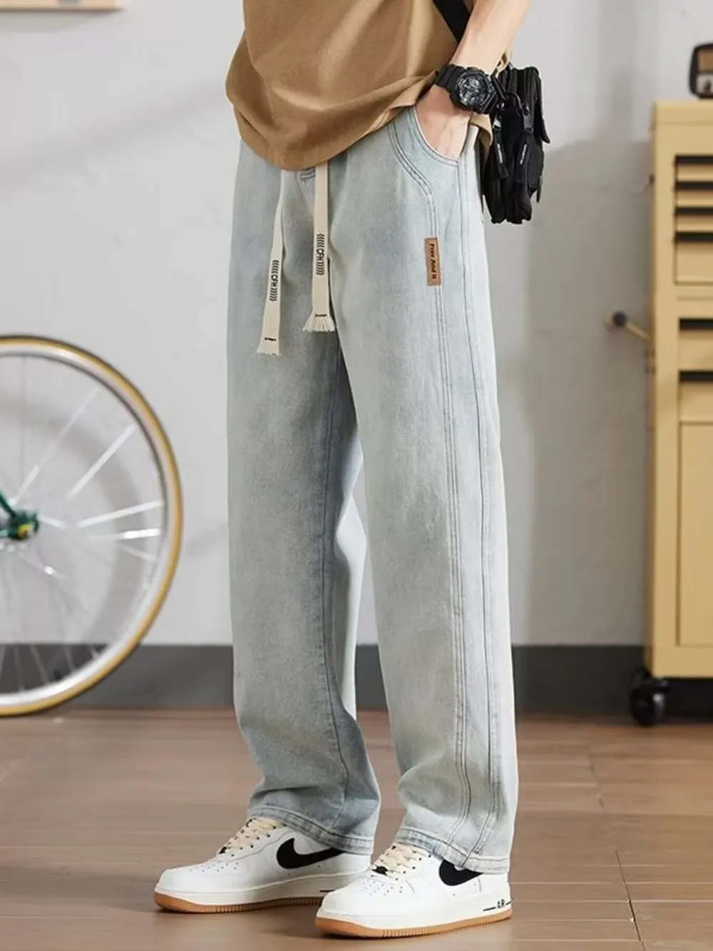 Men's Full Size Washed Relaxed Fit Straight Leg Jeans Plus Size, image 2