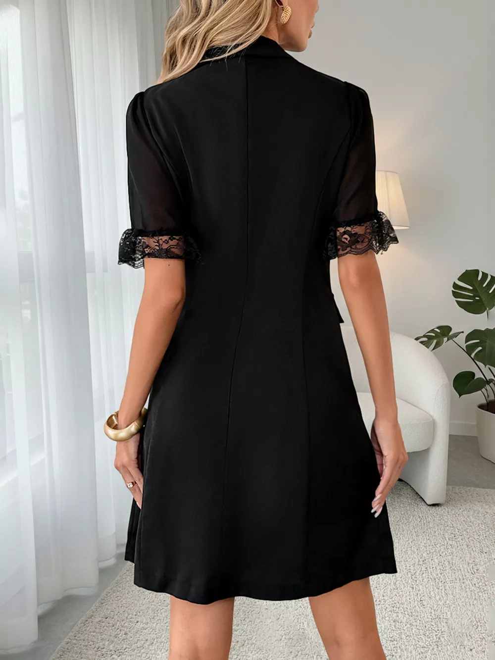 Lace Detail Double Breasted Blazer Dress, image 9